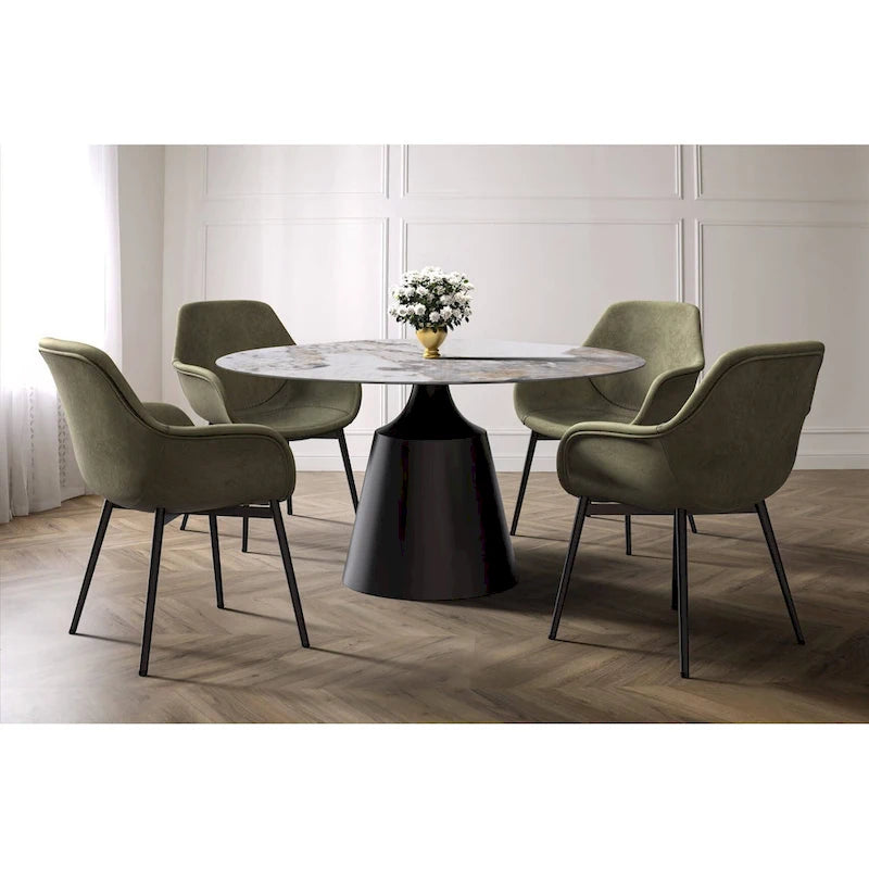 Prynn Dining Table with Round Top and Black Pedestal Base