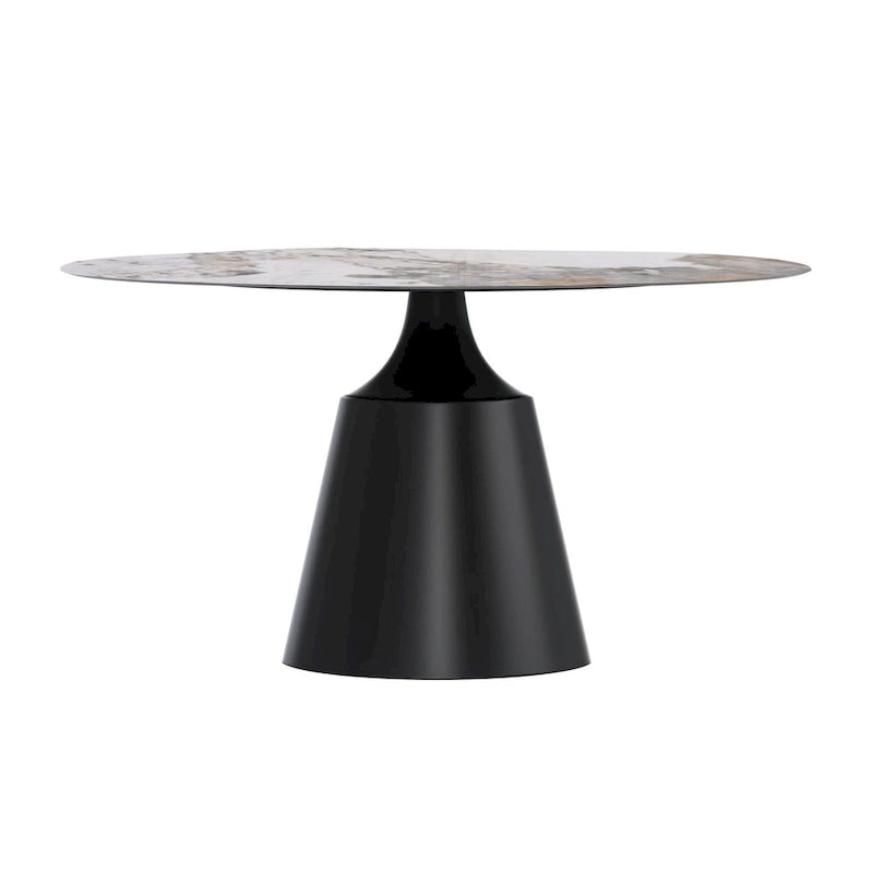 Prynn Dining Table with Round Top and Black Pedestal Base