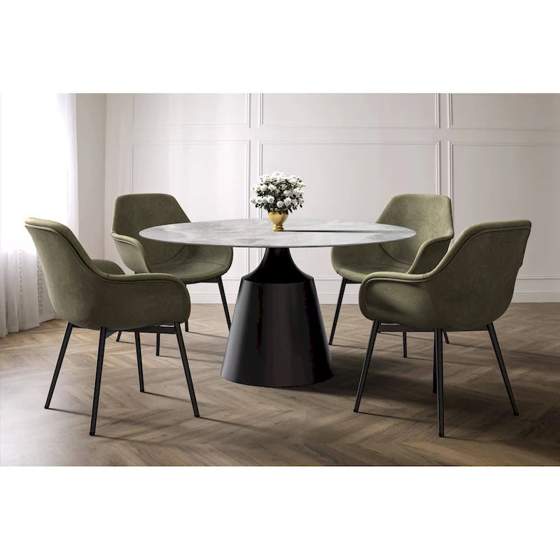 Prynn Dining Table with Round Top and Black Pedestal Base
