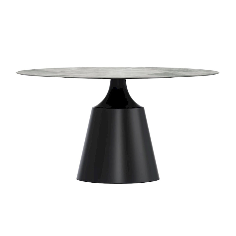 Prynn Dining Table with Round Top and Black Pedestal Base