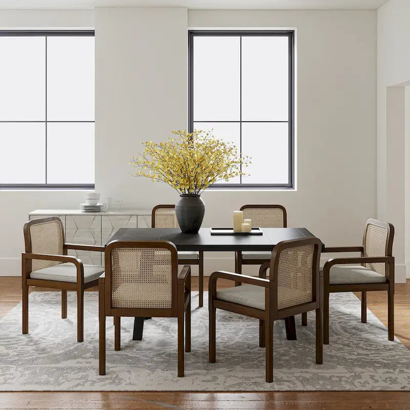 Antoine Modern Ratten Back Dining Chair with Removable Cushion Set of 6 by HULALA HOME