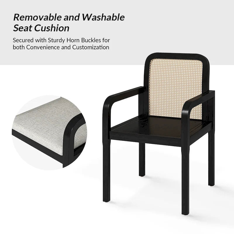 Antoine Modern Ratten Back Dining Chair with Removable Cushion Set of 6 by HULALA HOME