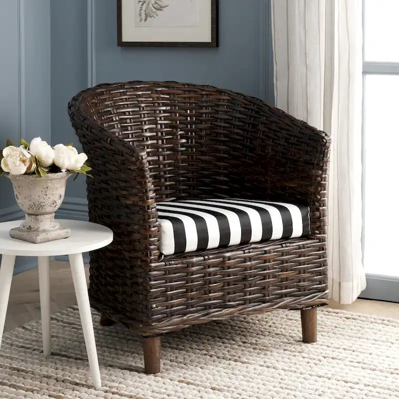 SAFAVIEH Charla Rattan Barrel Chair with Cushion - 29.1 x 27.2 x 32.7 - 29Wx27Dx33H