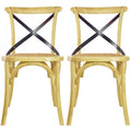 Set of 2 Wood Antique Farmhouse Cross Back Dining Chairs Rattan With X Back Dark Bedroom Restaurants Hotel