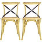 Set of 2 Wood Antique Farmhouse Cross Back Dining Chairs Rattan With X Back Dark Bedroom Restaurants Hotel