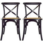 Set of 2 Wood Antique Farmhouse Cross Back Dining Chairs Rattan With X Back Dark Bedroom Restaurants Hotel