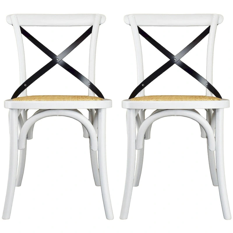 Set of 2 Wood Antique Farmhouse Cross Back Dining Chairs Rattan With X Back Dark Bedroom Restaurants Hotel