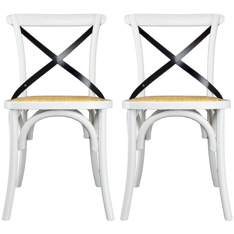 Set of 2 Wood Antique Farmhouse Cross Back Dining Chairs Rattan With X Back Dark Bedroom Restaurants Hotel