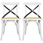 Set of 2 Wood Antique Farmhouse Cross Back Dining Chairs Rattan With X Back Dark Bedroom Restaurants Hotel