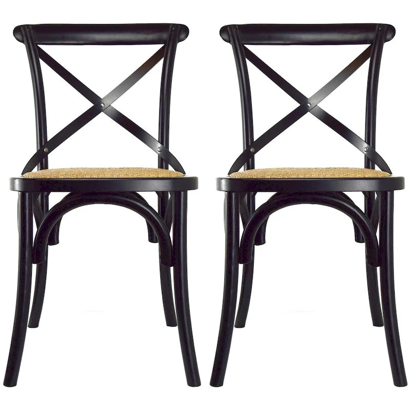 Set of 2 Wood Antique Farmhouse Cross Back Dining Chairs Rattan With X Back Dark Bedroom Restaurants Hotel