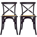 Set of 2 Wood Antique Farmhouse Cross Back Dining Chairs Rattan With X Back Dark Bedroom Restaurants Hotel