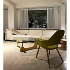 Mid Century Modern Upholstered Organic Dining Armchair with Wooden Walnut Legs