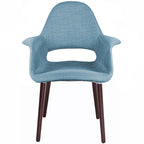 Mid Century Modern Upholstered Organic Dining Armchair with Wooden Walnut Legs