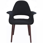 Mid Century Modern Upholstered Organic Dining Armchair with Wooden Walnut Legs