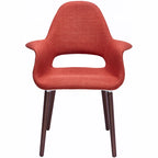Mid Century Modern Upholstered Organic Dining Armchair with Wooden Walnut Legs