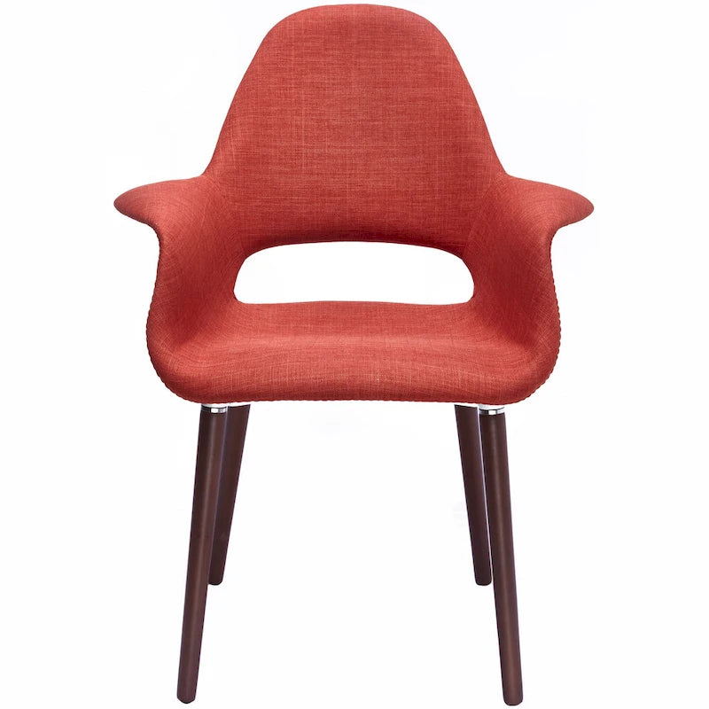 Mid Century Modern Upholstered Organic Dining Armchair with Wooden Walnut Legs