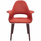 Mid Century Modern Upholstered Organic Dining Armchair with Wooden Walnut Legs