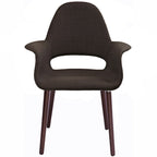 Mid Century Modern Upholstered Organic Dining Armchair with Wooden Walnut Legs