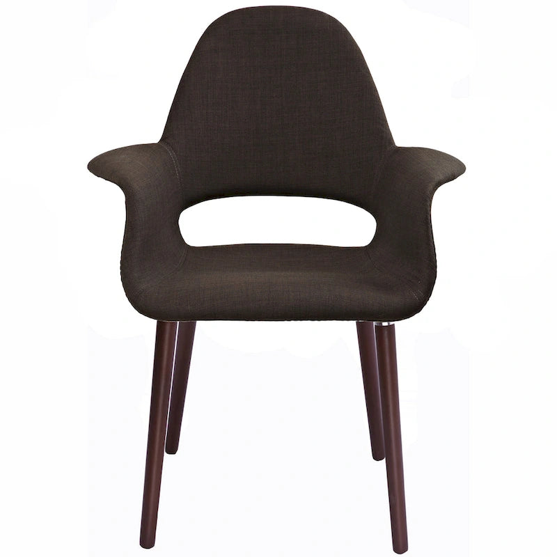 Mid Century Modern Upholstered Organic Dining Armchair with Wooden Walnut Legs