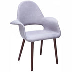Mid Century Modern Upholstered Organic Dining Armchair with Wooden Walnut Legs