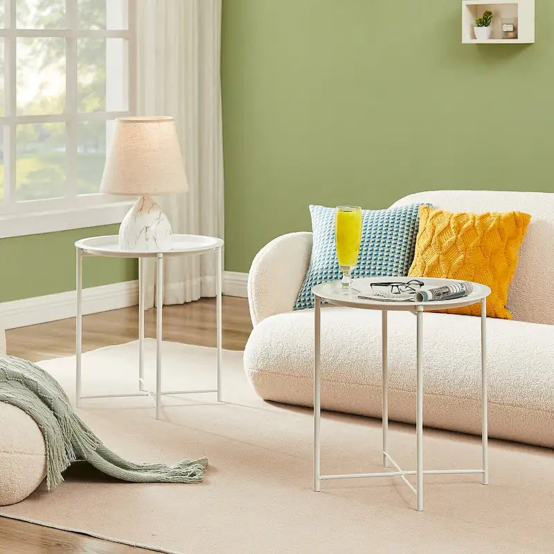 VECELO Side/End Table, Folding Round Metal Anti-Rust and Waterproof Outdoor for Living Room Bedroom,Nightstands