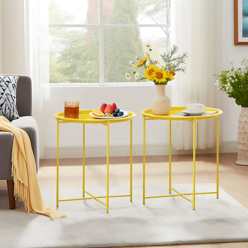VECELO Side/End Table, Folding Round Metal Anti-Rust and Waterproof Outdoor for Living Room Bedroom,Nightstands