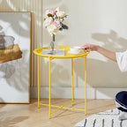 VECELO Side/End Table, Folding Round Metal Anti-Rust and Waterproof Outdoor for Living Room Bedroom,Nightstands
