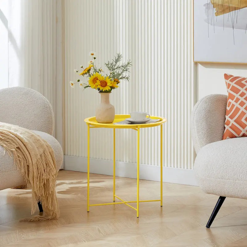 VECELO Side/End Table, Folding Round Metal Anti-Rust and Waterproof Outdoor for Living Room Bedroom,Nightstands