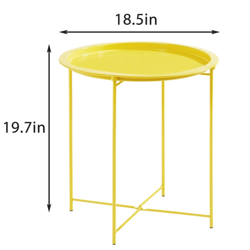 VECELO Side/End Table, Folding Round Metal Anti-Rust and Waterproof Outdoor for Living Room Bedroom,Nightstands