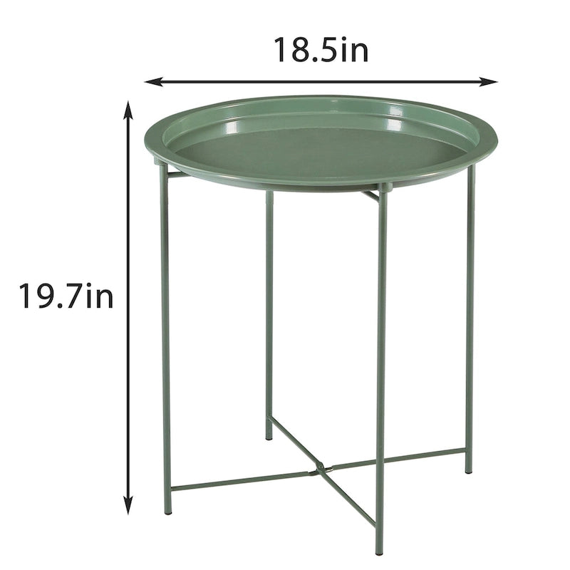 VECELO Side/End Table, Folding Round Metal Anti-Rust and Waterproof Outdoor for Living Room Bedroom,Nightstands