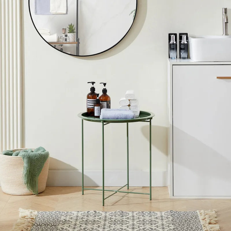 VECELO Side/End Table, Folding Round Metal Anti-Rust and Waterproof Outdoor for Living Room Bedroom,Nightstands