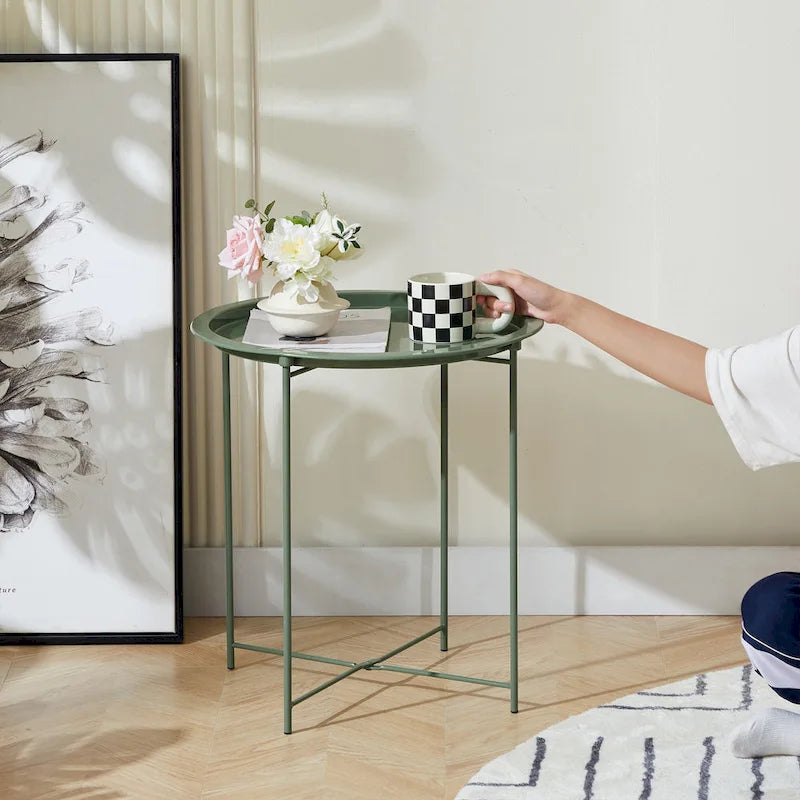 VECELO Side/End Table, Folding Round Metal Anti-Rust and Waterproof Outdoor for Living Room Bedroom,Nightstands