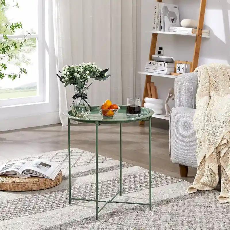 VECELO Side/End Table, Folding Round Metal Anti-Rust and Waterproof Outdoor for Living Room Bedroom,Nightstands