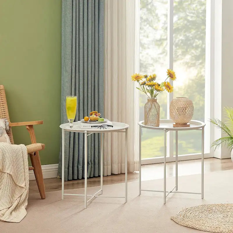 VECELO Side/End Table, Folding Round Metal Anti-Rust and Waterproof Outdoor for Living Room Bedroom,Nightstands