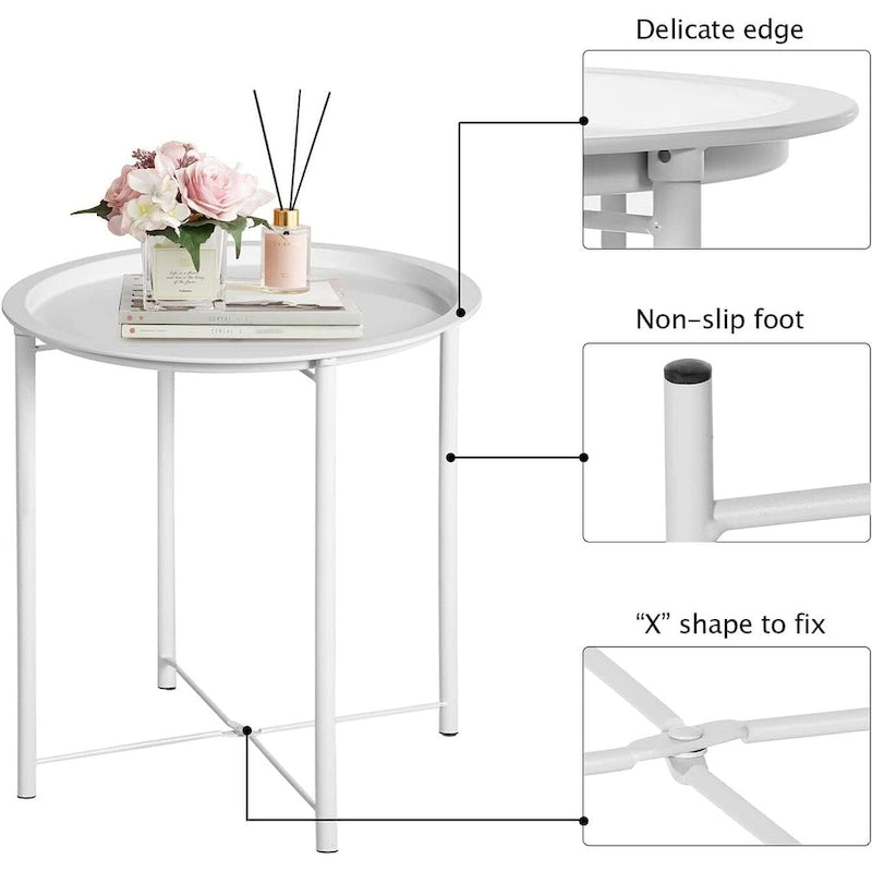 VECELO Side/End Table, Folding Round Metal Anti-Rust and Waterproof Outdoor for Living Room Bedroom,Nightstands