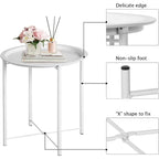VECELO Side/End Table, Folding Round Metal Anti-Rust and Waterproof Outdoor for Living Room Bedroom,Nightstands