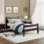 Gymax Twin Size Platform Bed Frame Foundation w/Headboard &Wood Slat - Espresso