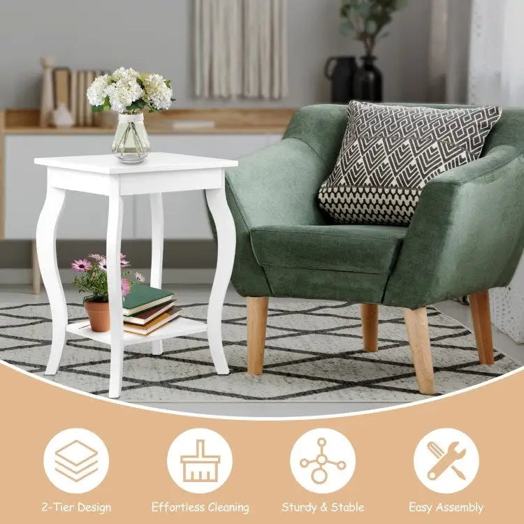 Set of 2 Accent Side Tables with Shelf - 16 x 16 x 24 (L x W x H)