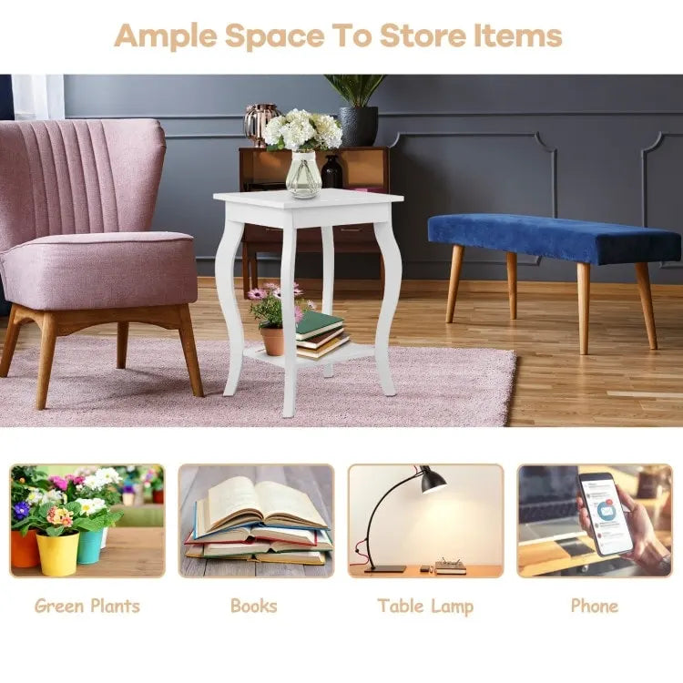 Set of 2 Accent Side Tables with Shelf - 16 x 16 x 24 (L x W x H)