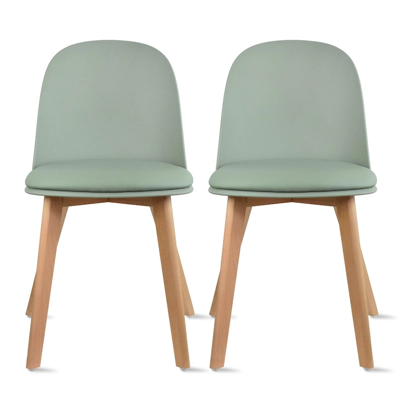 Set of 2 Dining Side Chair with Back Armless Plastic Seat Wooden Legs Kitchen Desk Task Computer