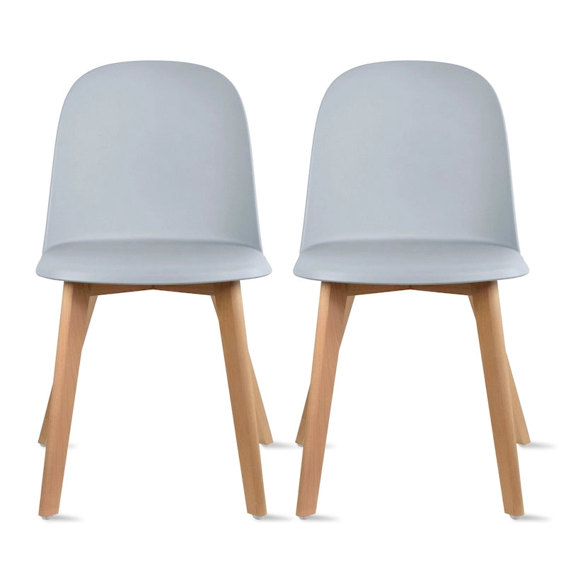 Set of 2 Dining Side Chair with Back Armless Plastic Seat Wooden Legs Kitchen Desk Task Computer