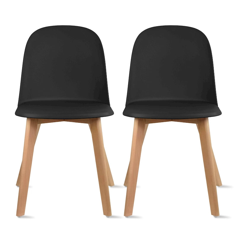 Set of 2 Dining Side Chair with Back Armless Plastic Seat Wooden Legs Kitchen Desk Task Computer