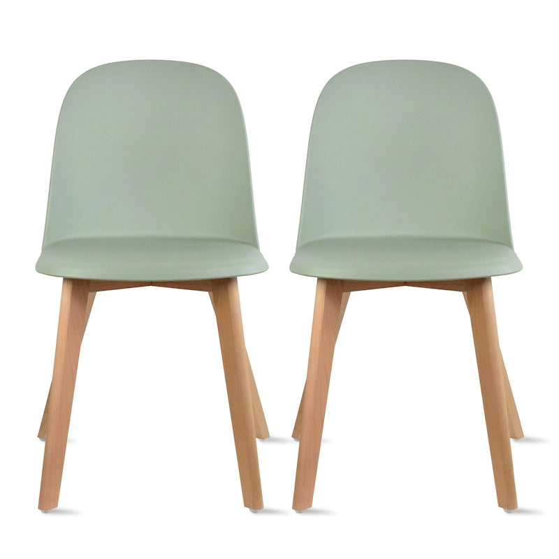 Set of 2 Dining Side Chair with Back Armless Plastic Seat Wooden Legs Kitchen Desk Task Computer