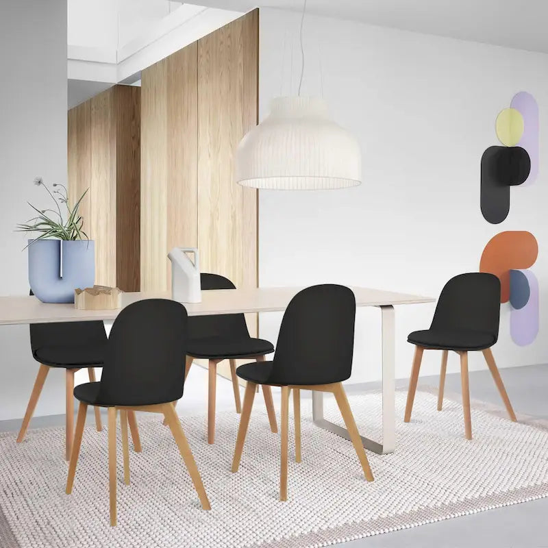 Set of 2 Dining Side Chair with Back Armless Plastic Seat Wooden Legs Kitchen Desk Task Computer