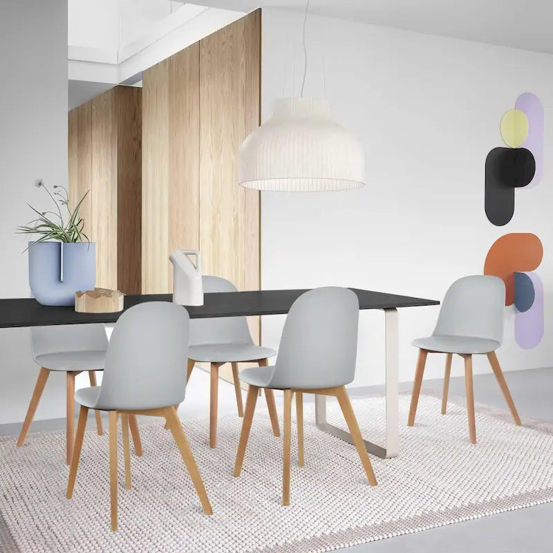 Set of 2 Dining Side Chair with Back Armless Plastic Seat Wooden Legs Kitchen Desk Task Computer