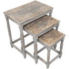 Set of 3 Matte Gray Etched Stackable Nesting Side Tables 24