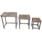 Set of 3 Matte Gray Etched Stackable Nesting Side Tables 24