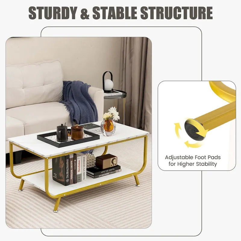 Costway Coffee Table 2-Tier Modern Marble Coffee Table with Storage - See Details