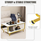 Costway Coffee Table 2-Tier Modern Marble Coffee Table with Storage - See Details