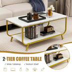 Costway Coffee Table 2-Tier Modern Marble Coffee Table with Storage - See Details